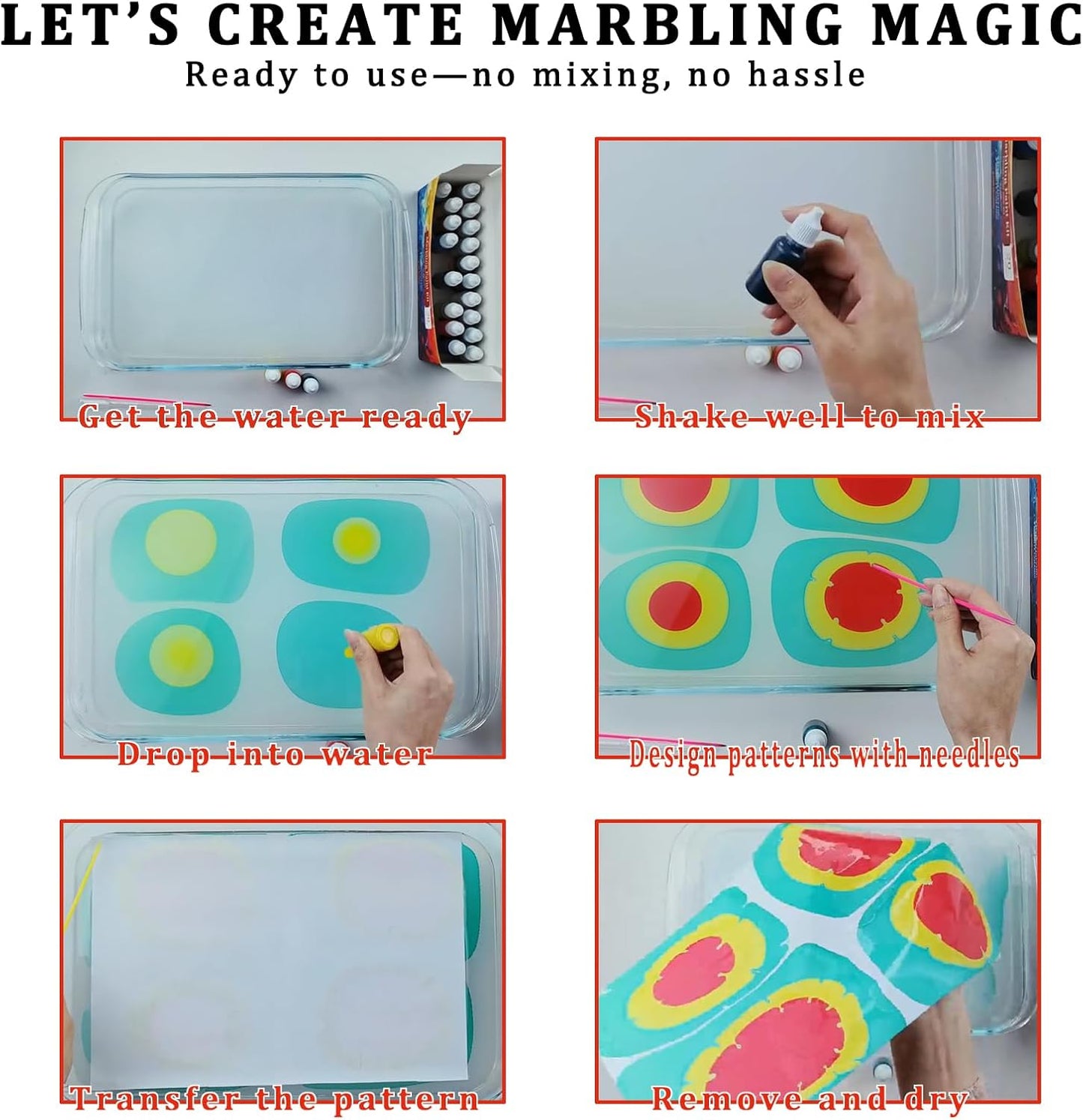 JAJADO 27 Pcs Water Marbling Paint Kit, Water Paint Marbling Ink & Turkish Marble Pattern Acrylic Pouring Floating Paint Art & Crafts Gifts for Christmas, Halloween, Birthday