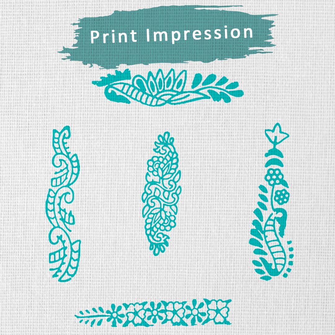 Mehndi Print Blocks Stylish Border Pattern Wooden Stamps - Handcarved Indian Textile Printing Blocks for Henna Mehndi Clay Pottery Hashcart® | Set of 5 |