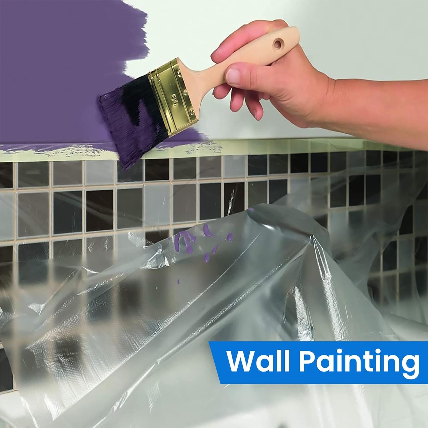 TAPEBEAR Pre-Taped Masking Film 9feet x 90feet(2600mmx 27m), Plastic Cover for Painting, Tape and Drape, Plastic Sheeting for Automotive, Floor, Appliance and Furniture, 3Rolls