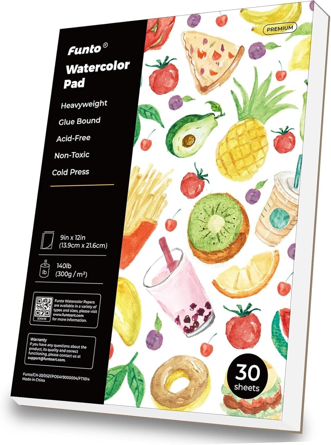 Funto Watercolor Paper Pads, 9x12, 30 Sheets, 140lb/300gsm, Cold Pressed, Acid-Free Heavyweight Art Paper for Painting, Drawing & Art Supplies