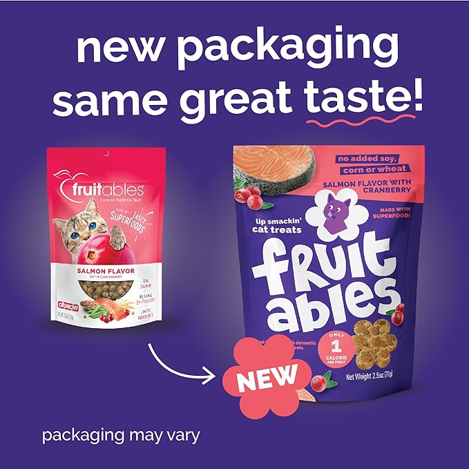 Fruitables Cat Treats Crunchy Cat Treats, Healthy Low Calorie Kitten Snacks, Made Without Wheat, Corn and Soy, Kitten Essentials, Made with Real Salmon and Cranberry, 30 Ounces