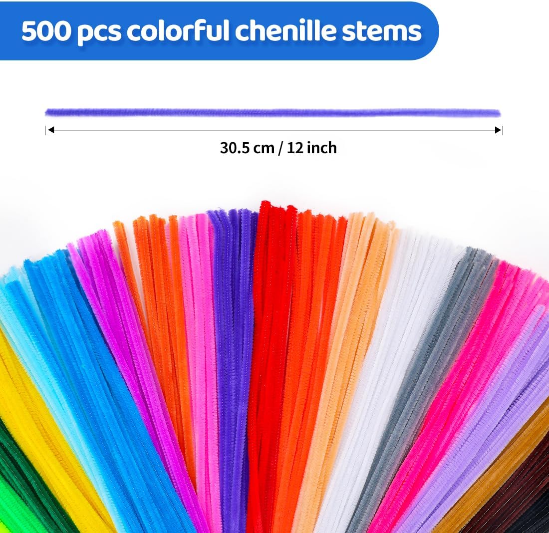 Eppingwin 500pcs Pipe Cleaners, Multi-Colored Pipe Cleaners Craft Supplies,Chenille Stems for DIY Arts Crafts Project(Multi-Colored)