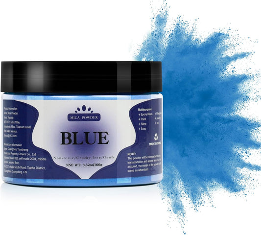 Mica Powder - 100g Mica Powder for Epoxy Resin - Metallic Color Pigment for Resin, Soap, Bath Bombs, Eye Shadow, Nails, DIY Crafting Projects etc. (Blue)