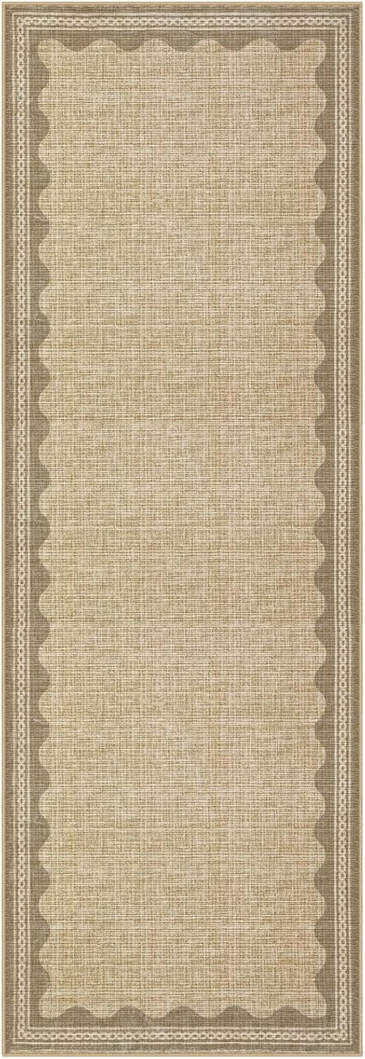 Scalloped Rug 2x6 Runners for Hallways, Digital Solid Jute Runner Rug Non Slip Scalloped Bath Runner, Washable Rugs for Bedroom Girls, Rugs for Kitchen Floor Soft Dorm Nursery Carpet