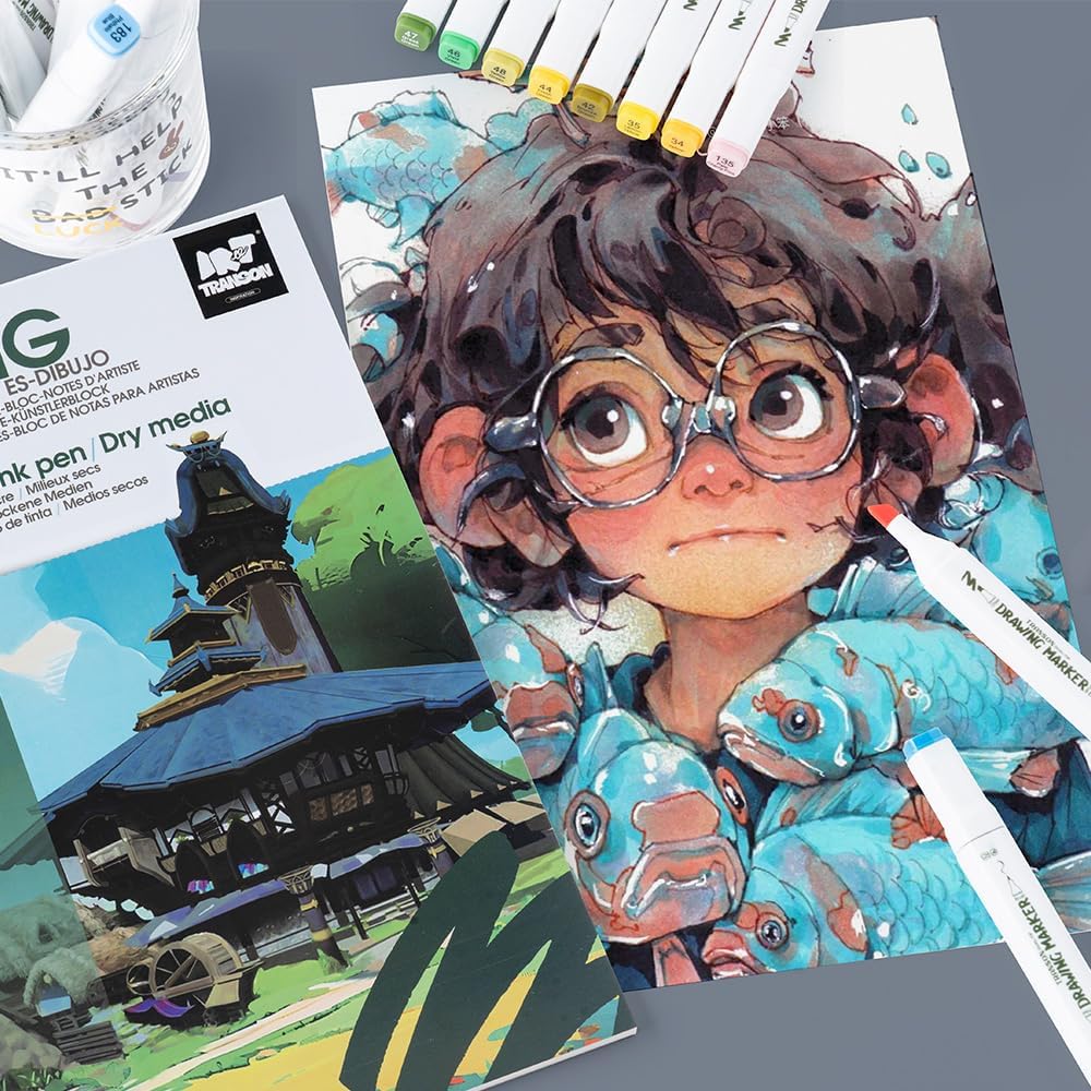 TRANSON Artist Mix Media Sketchbook Marker Pad, 8.3”x11.7” 40 Sheets A4 Art Papers, 80lb/120gsm for Painting, Drawing and Sketching