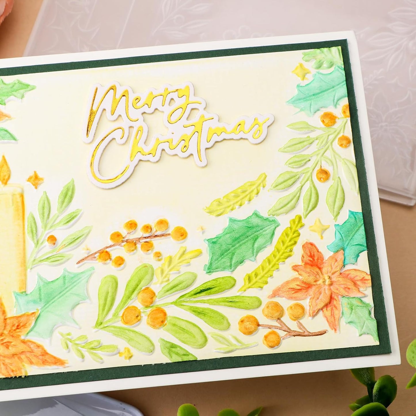 BAOFALI 3D Embossing Folder for Card Making, Flowers Lit Candles Clear Plastic Texture Fades Embossing Folder Template for Scrapbooking and Other Paper Craft Album Stamps DIY Decoration