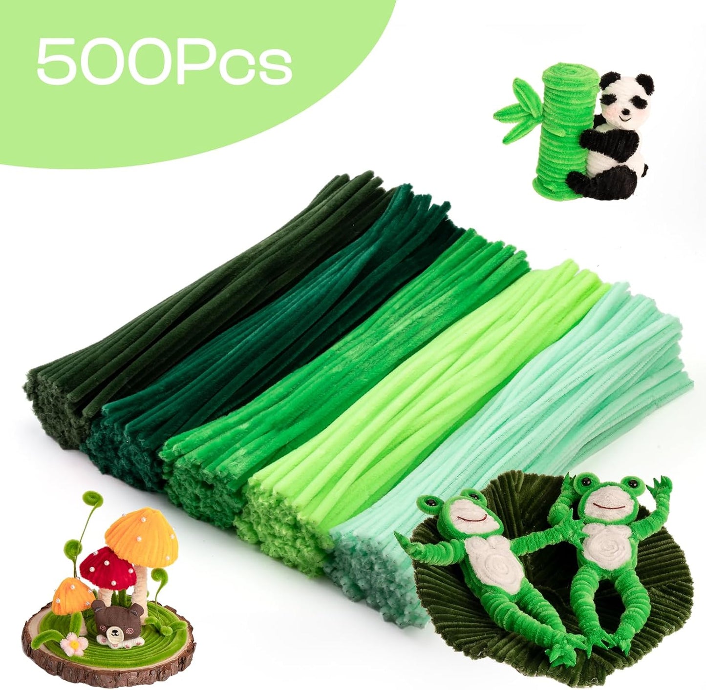 Caydo 500 Pieces Green Pipe Cleaners, Chenille Stems, Pipe Cleaner Crafts for DIY Art and Craft Projects Creative Gift Party Decorations