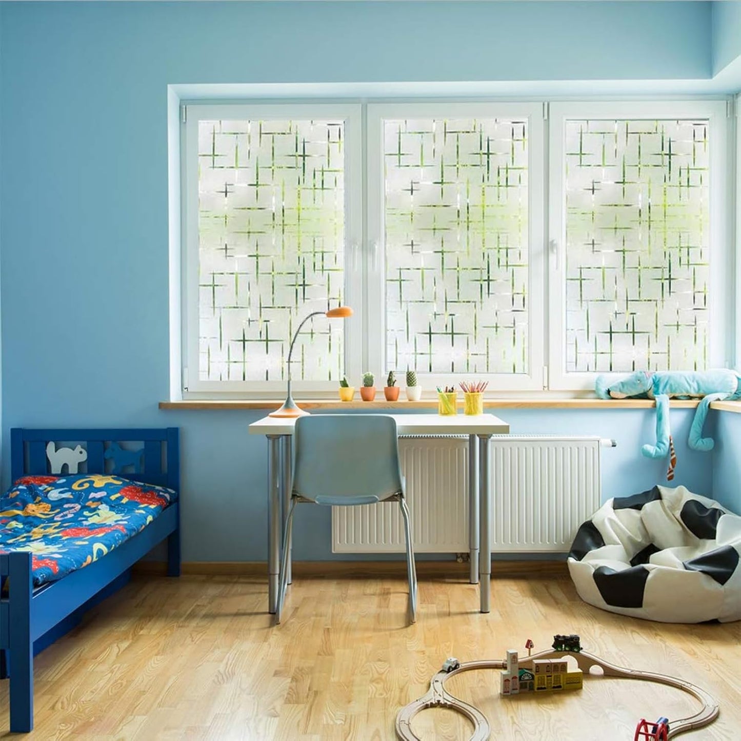 Finnez Frosted Window Film Non-Adhesive, Frosting Privacy Film for Glass Windows, Self Static-Cling Decorative Window Cling for Home Office UV Protection Cross Pattern, 23.6 x 118.1 inches