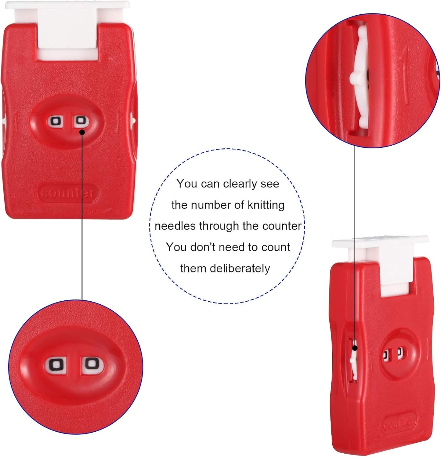 4 Pieces Knitting Counter Stitch Needle Marking Tool Mini Crochet Stitch Knitting Stitch Plastic Knit Stitch Counter, Red