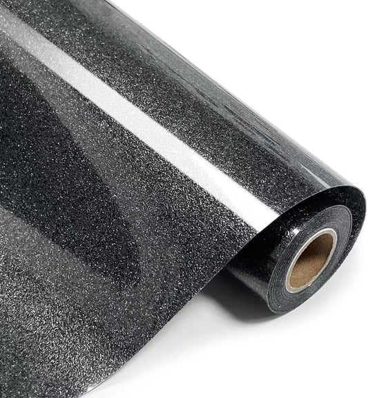 Black Glitter HTV Heat Transfer Vinyl Rolls- 10" x 8ft. Glitter HTV Black for Shirts. Iron on Vinyl and Heat Transfer Vinyl for All Cutters Machines. Easy to Cut & Weed Heat Vinyl Designs