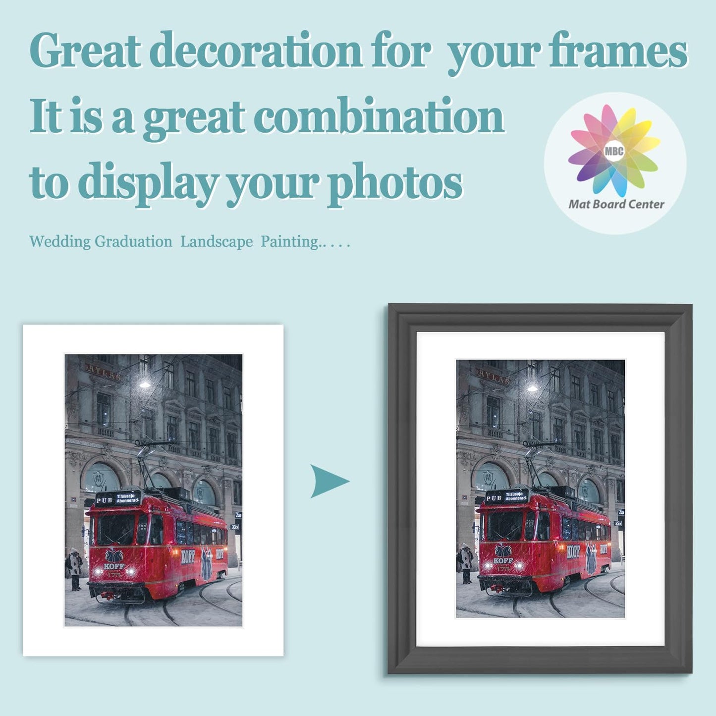 MBC Mat Board Center, 10 Pack 11X14 for 8X12 White Picture Mats Frame Mattes, Bevel Cut, Acid Free, 4-Ply Thickness