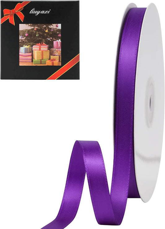 LIUYAXI Purple Stain Ribbon, 1/2" X Continuous 50 Yards, Double Faced Fabric Ribbon Perfect for Gift Wrapping Wedding Christmas Birthday Floral Arrangement Craft