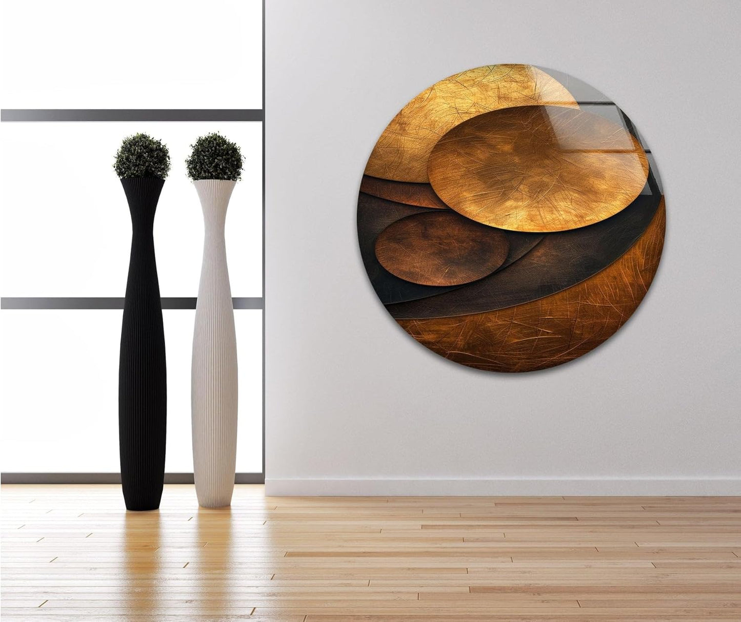 My Photostation.com Round 31,5'' Bronze Art Deco Geometric Motifs Glass Wall Art Tempered Glass Printing Wall Decor Large Wall Art Wall Hangings