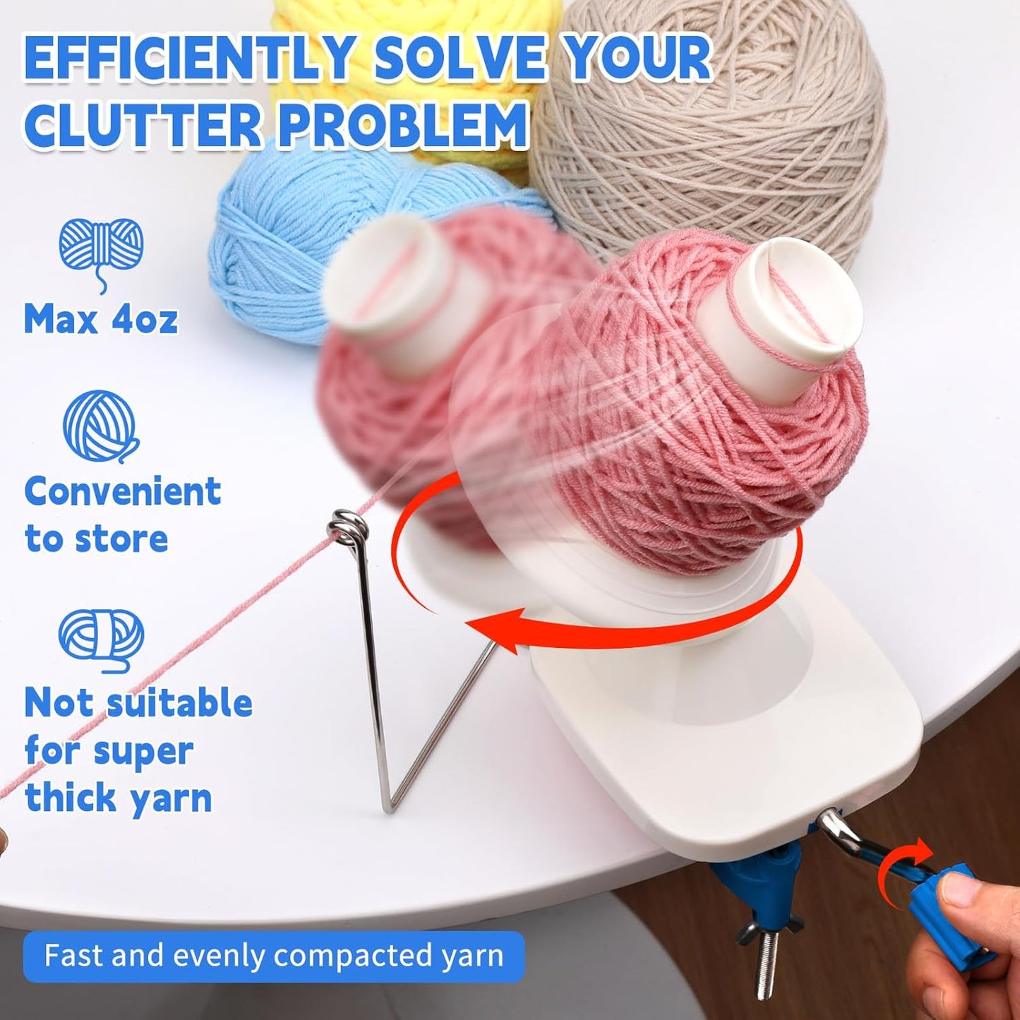 UzecPk Yarn Winder, Yarn Winder Spinner for Crocheting, Hand Operated Ball Winder with Lower Noise 4 Ounce Capacity for Crocheting & Knitting Crafting Lovers, Stitch Markers Needle