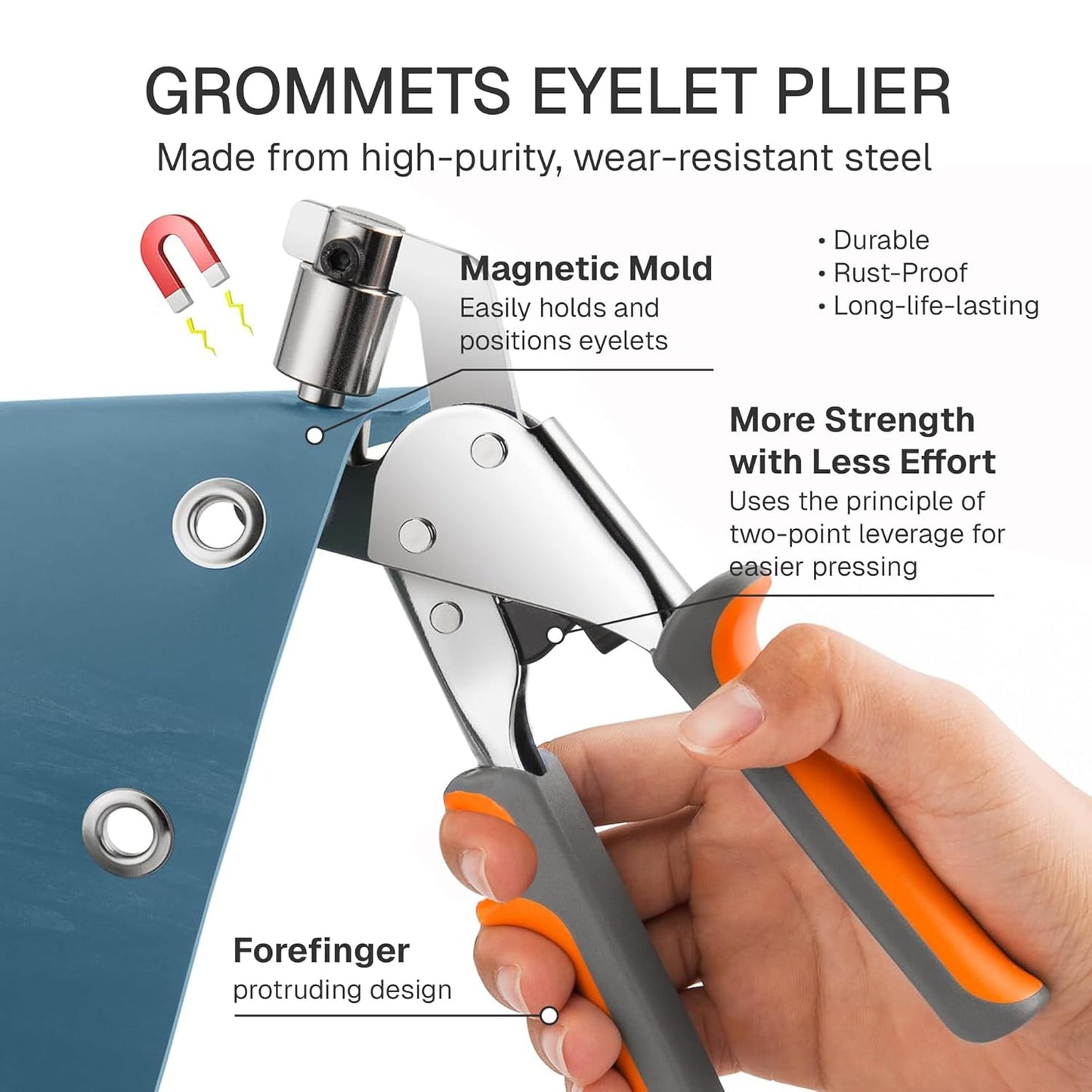 CRAFTMEMORE Grommet Tool Kit with 200 Silver Grommets, 3/8 and 1/4 inch Double Head Pliers, for Tarps, Fabric Rings, Leather, Tents, Vinyl, Canvas