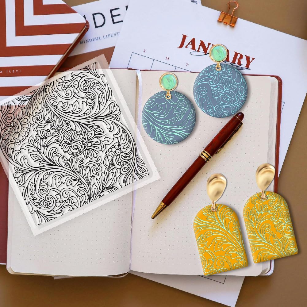 CHGCRAFT Clay Texture Mat Retro Floral Clay Texture Sheets Silicone Polymer Stamp Sheet Modeling Pattern Pad for Polymer Pattern Making Earrings Jewelry 5.5x5.5inch