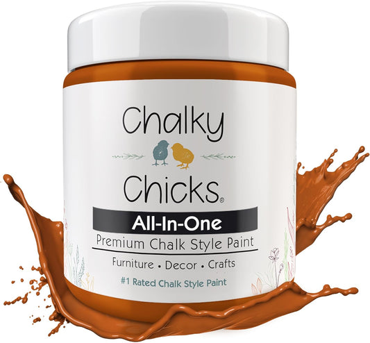 Chalky Chicks All-in-One Chalk Paint for Furniture or Cabinet - 16 Fl Oz - Matte Finish Acorn Orange for Metal, Wood Furniture Paint - No Sanding All-in-One for Home Decor & Crafts, USA Made