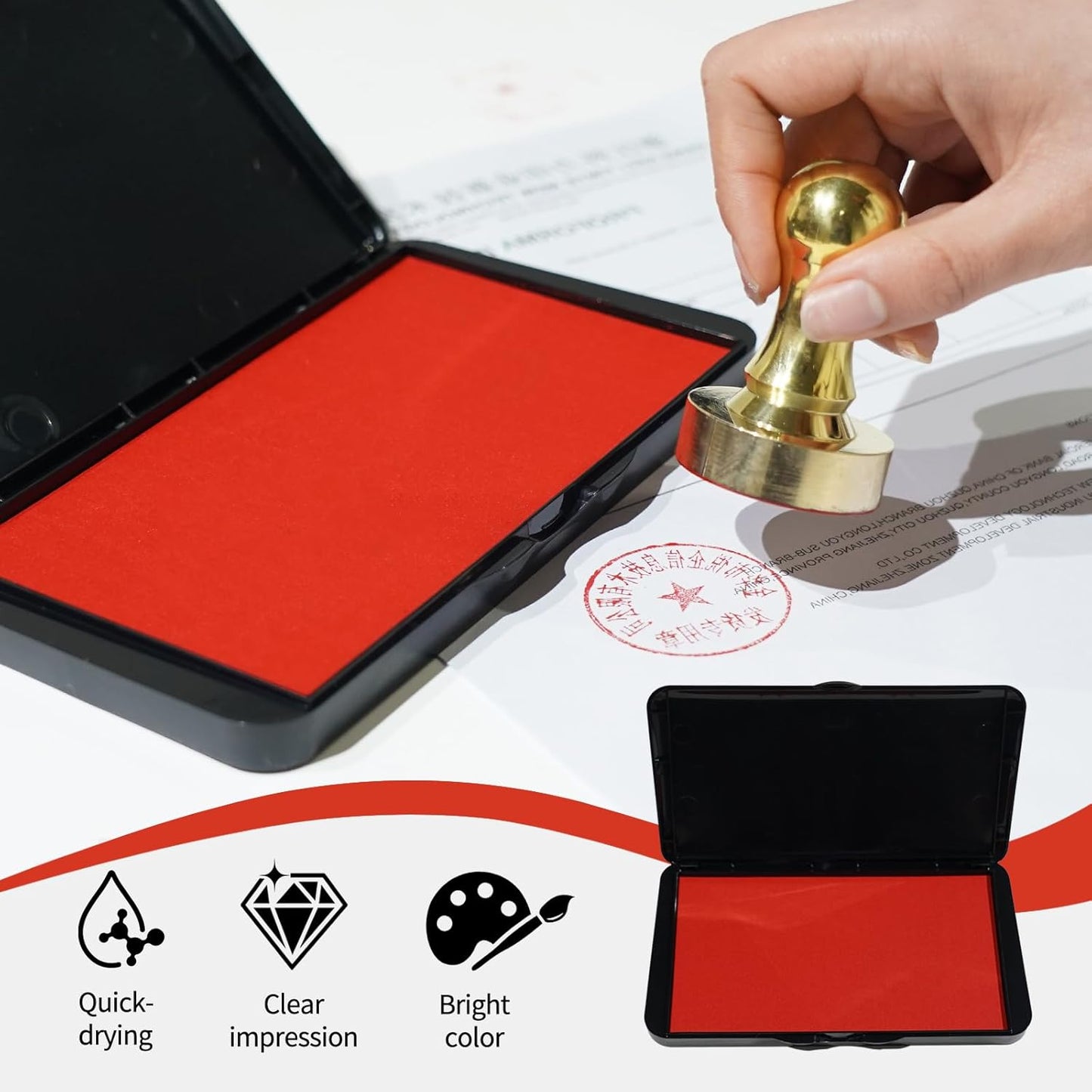 Large Ink Pad for Stamps, 6.14"×3.38" Stamp Pad, Ink Pad for Office, Notarization, and Rubber Stamps (Red