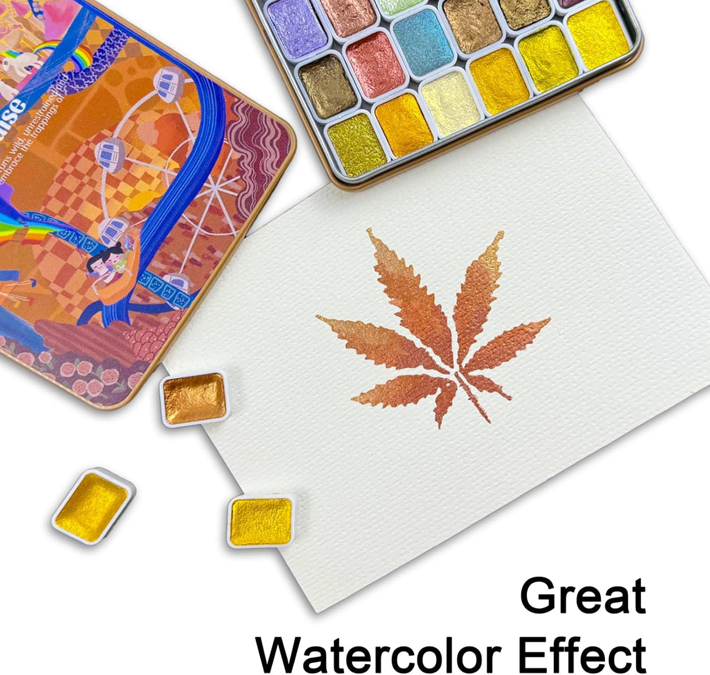 Glitter Watercolor Painting Kit,30 Color Shifting Watercolor Paint Set, Metallic Watercolor Paints, Solid Water Colors Paint Adult Set, Detail Paint Brush Included, for Artists