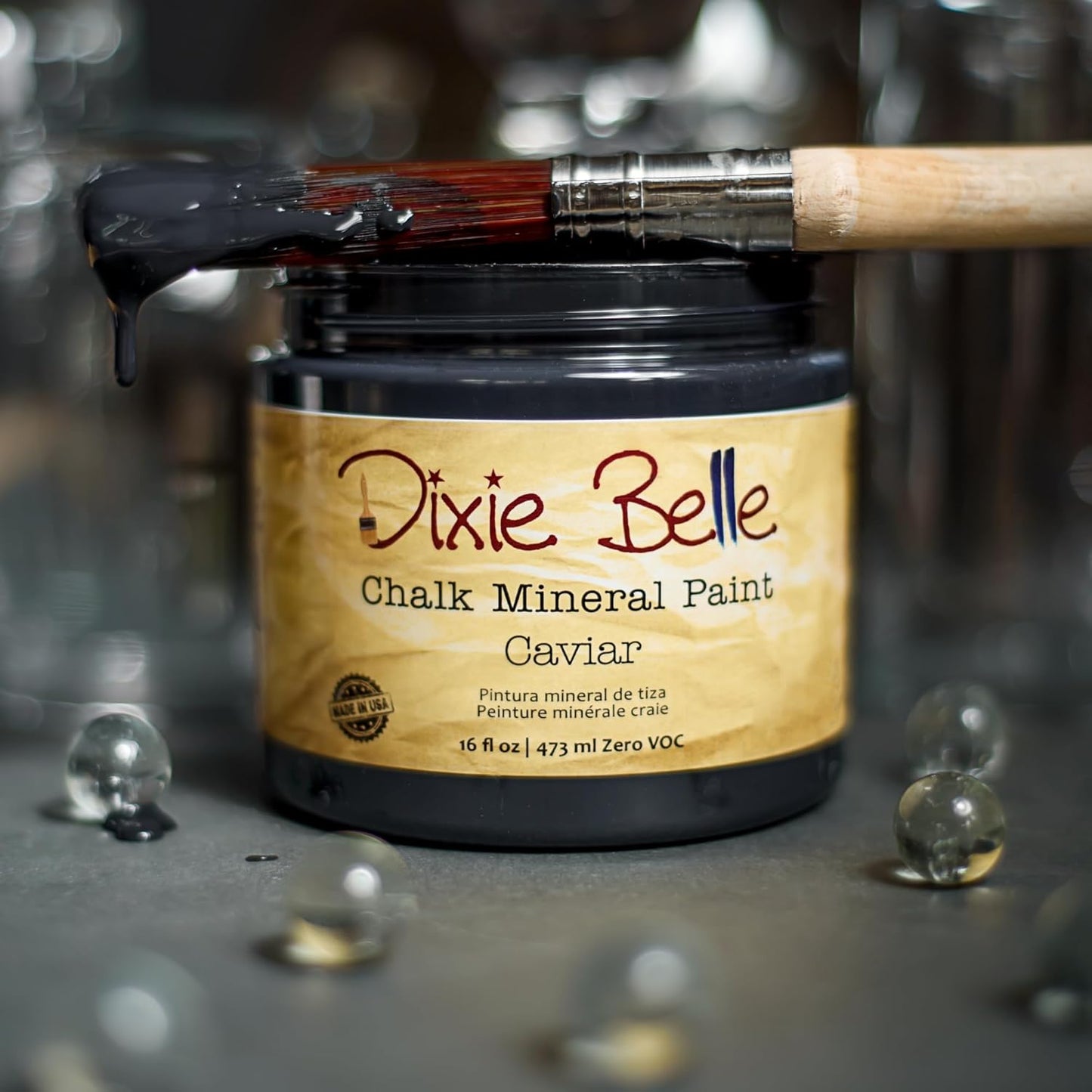Dixie Belle Paint Company Chalk Finish Furniture Paint - Caviar (8oz) - Matte Black Chic Chalk Mineral DIY Furniture Paint