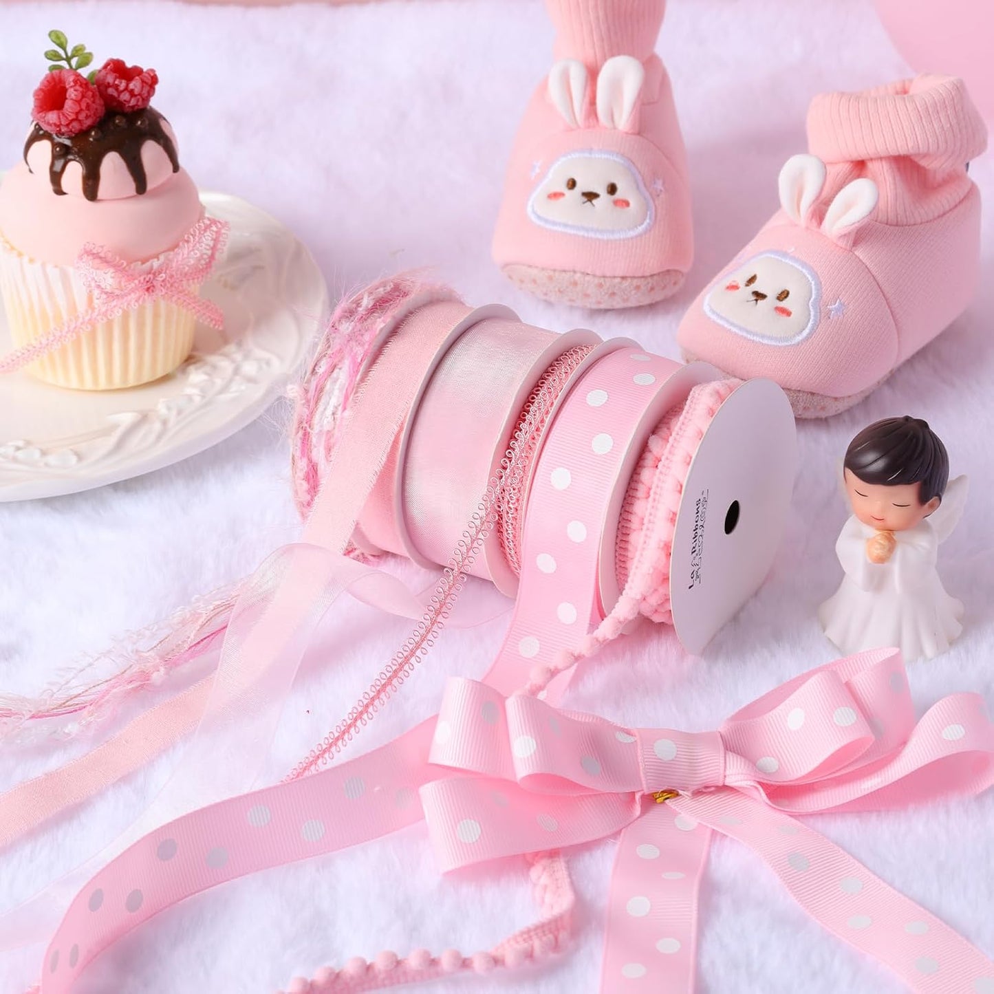 LaRibbons Pink Ribbons for Crafts 6 Rolls 27.5 Yards Total Thin Pink Ribbon for Baby Shower Sewing Gift Wrapping Clothing Trim Party and Home Decor