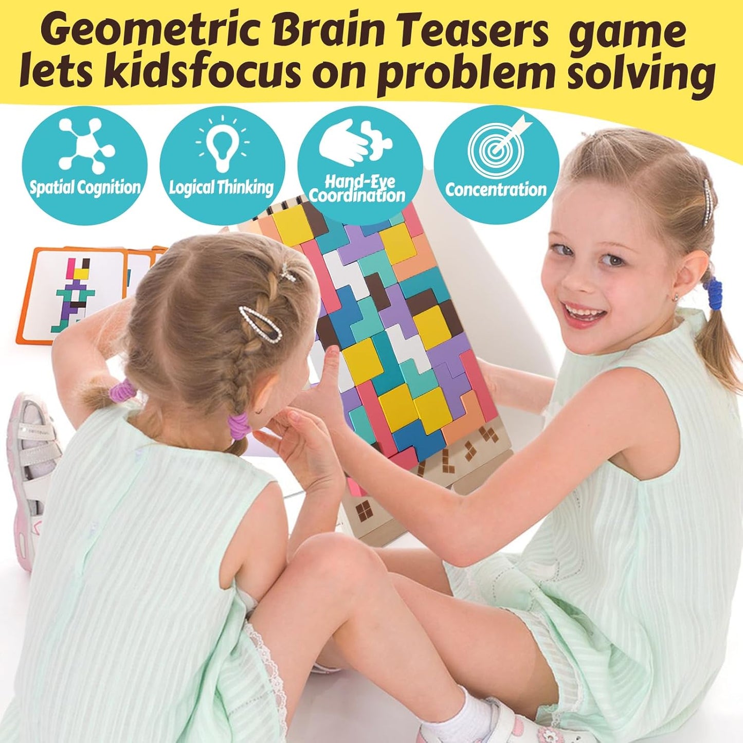 Wooden Russian Blocks Puzzle Brain Teasers Toy Tangram Jigsaw Puzzle Intelligence Colorful 3D STEM Montessori Educational Gift for Boys and Girls,Board Game Educational Toys for Toddlers 3-6 Years