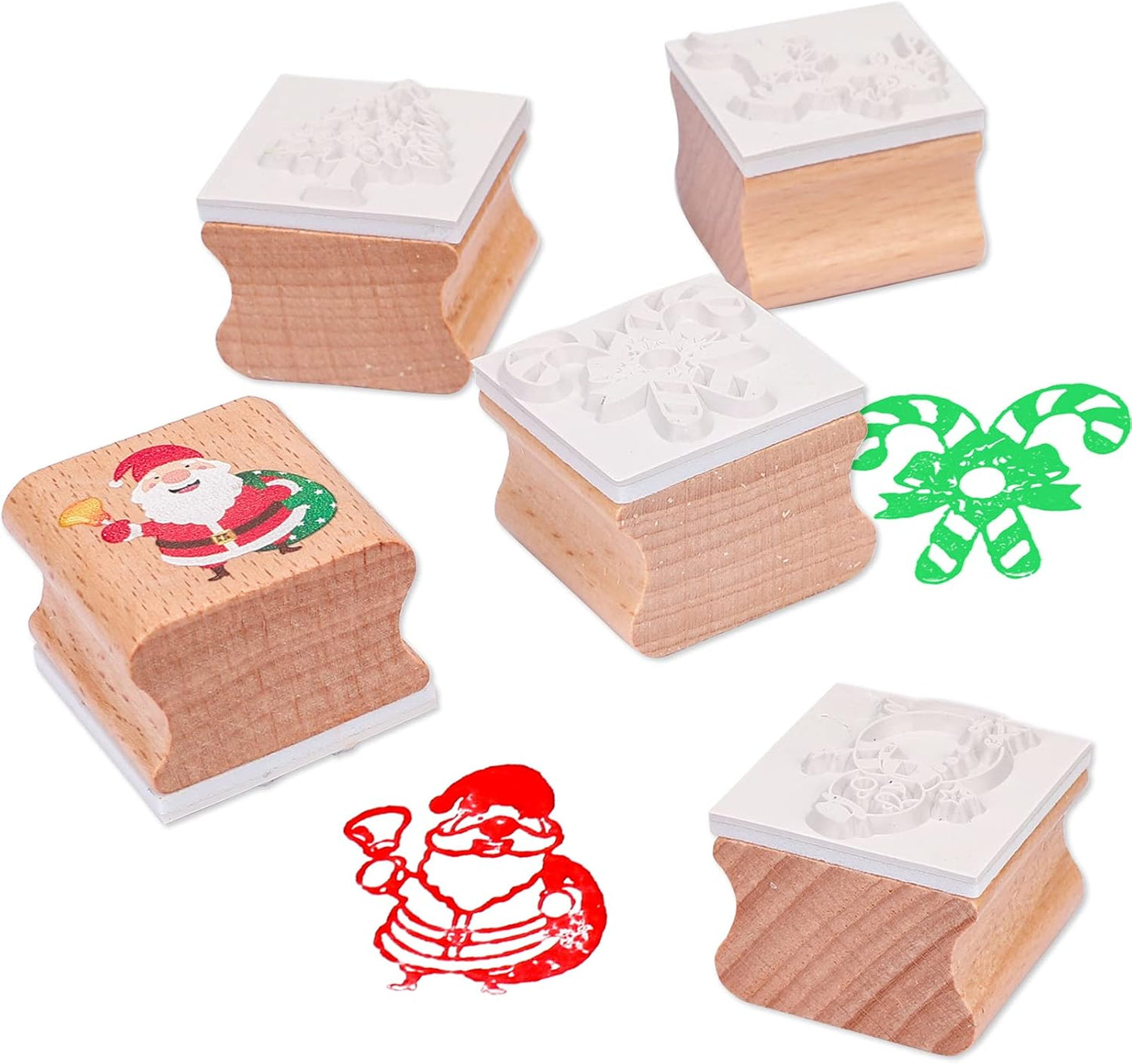 Christmas Stamps Set, Wooden Rubber Stamp with Ink Pad Colored Pencil, Holiday Square Craft Stamp for Stamping Scrapbooking Crafting Booking Card Making Stocking Filler,Christmas Favor Gift