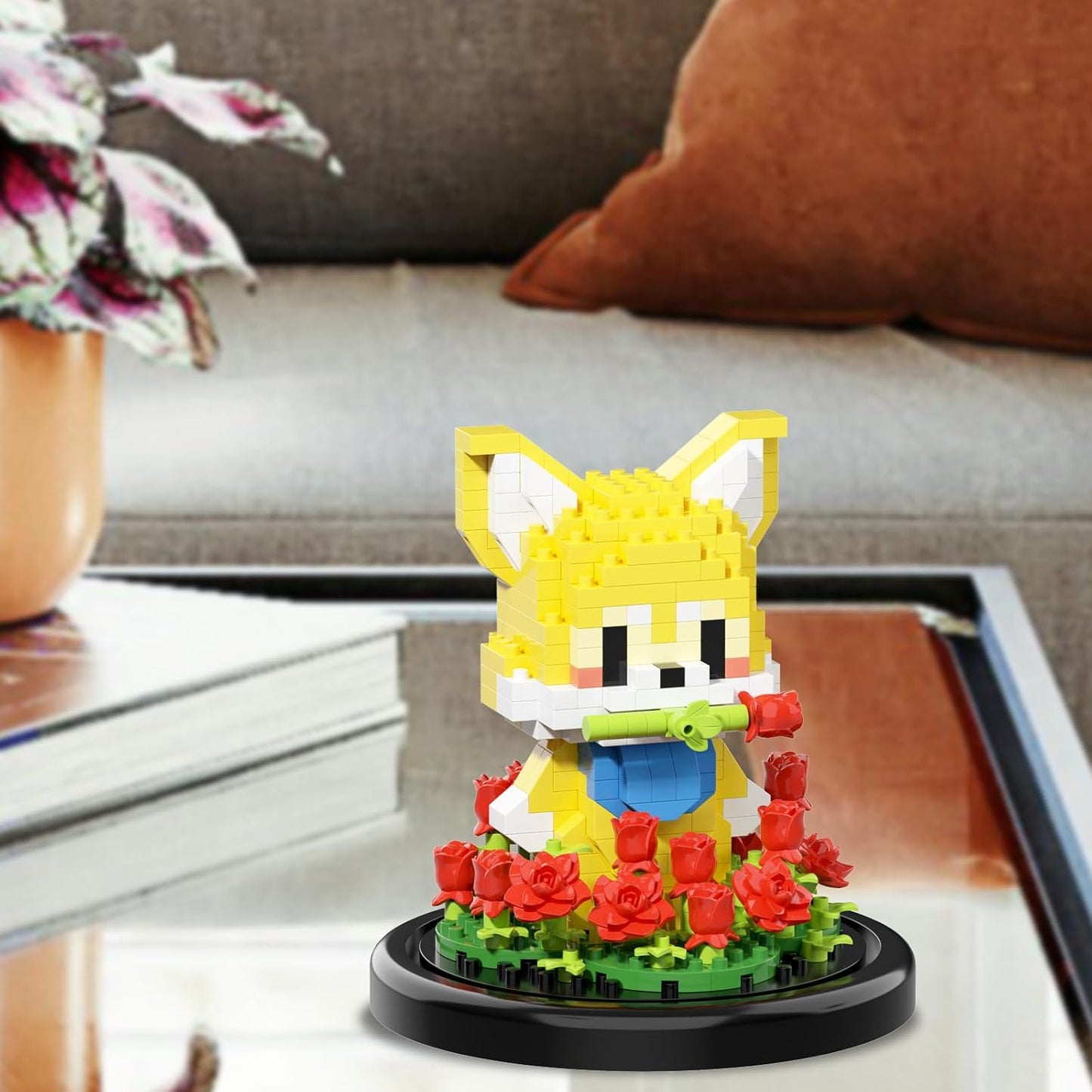 Artificial Flower Animal Toy Building Set for Adult,Mini Dog Plant Bonsai Tree,Botanical Collection Gift for Kid,Office Home Decor Building Block,Birthday Gift for Girl Women Mom Friend(Roses)