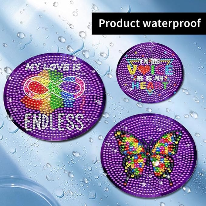 8 Pcs Diamond Art Painting Coasters with Holder, DIY Autism Awareness Diamond Art Coasters for Drinks Diamond Art Painting Kits for Beginners, Diamond Kits Craft Supplies for Adults Kids