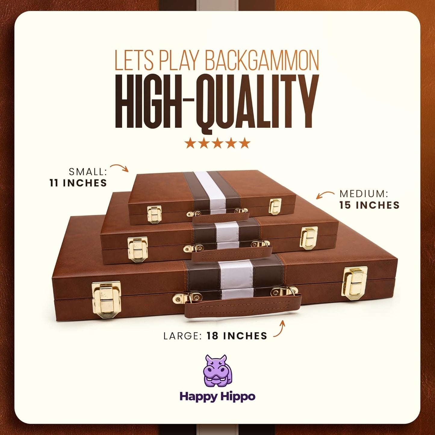 Backgammon Board Game, Deluxe Leather Like Case, Felt Interior, Brown, Classic Backgammon Game, Popular Board Game, Board Games (Small (11"))