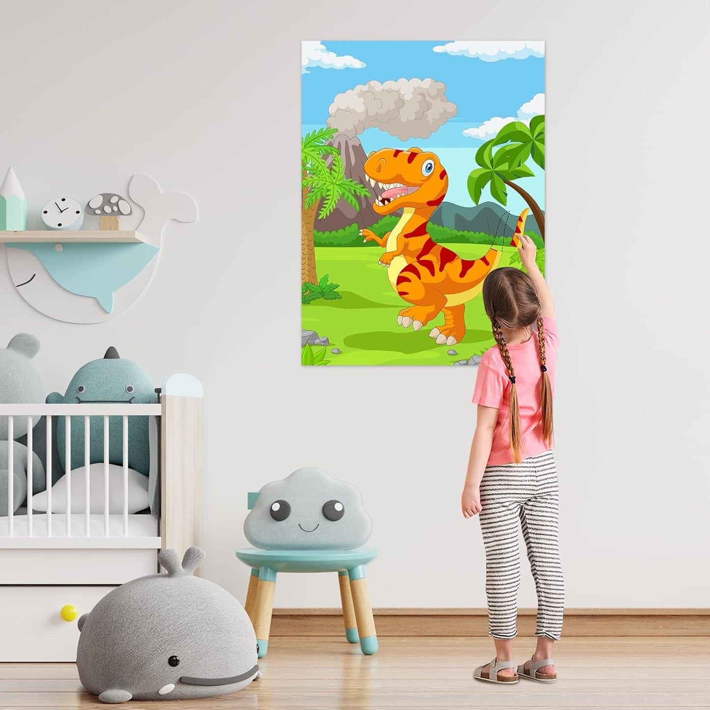 ASTARON Pin The Tail on The Dinosaur Party Game with 30 Tail Stickers for Dinosaur Birthday Party Supplies Pin Game, Boys Party Dinosaur Favors Decorations for Christmas