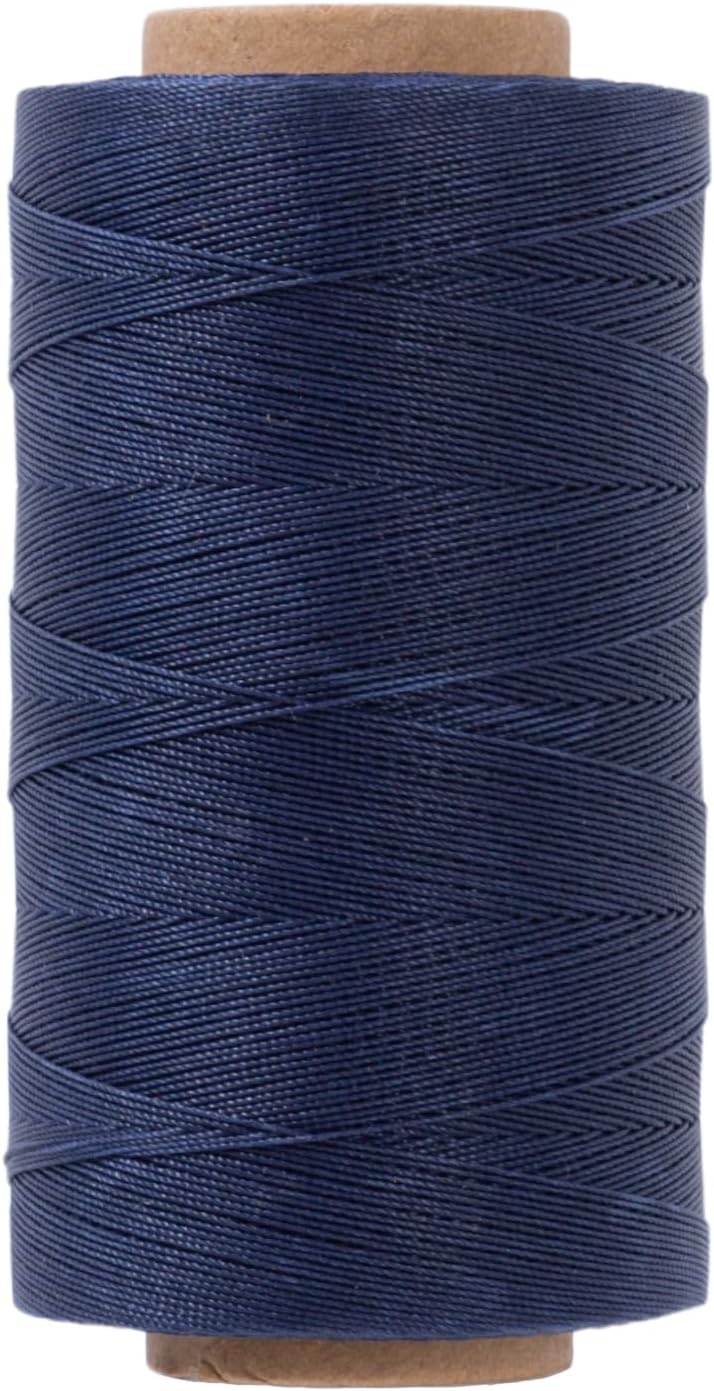Thin Round Waxed Thread 0.45mm, 600 Yards, Dark Blue, Light Duty Polyester Wax Coated String for Leather Sewing, Upholstery, Beading, Micro Knotting, Bracelets and Macrame Jewelry Making