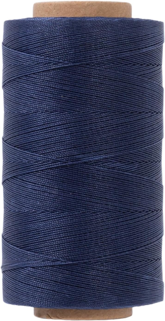 Thin Round Waxed Thread 0.45mm, 600 Yards, Dark Blue, Light Duty Polyester Wax Coated String for Leather Sewing, Upholstery, Beading, Micro Knotting, Bracelets and Macrame Jewelry Making