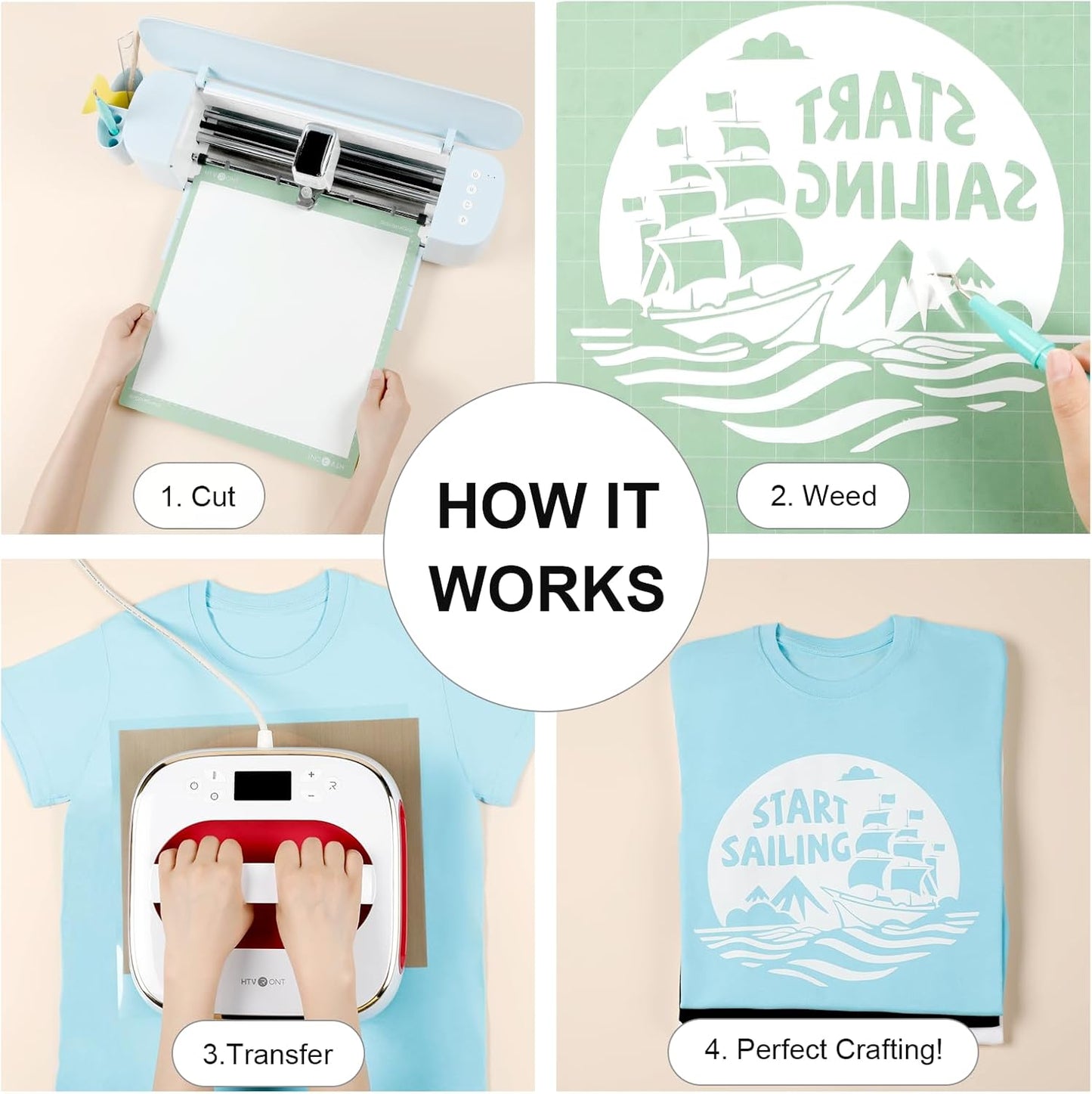 HTVRONT White HTV Heat Transfer Vinyl Bundle: 10 Pack 12"x12" Iron on for T-Shirt (1 PTFE Sheet Included), PU HTV Easy to Cut & Weed for Heat Design