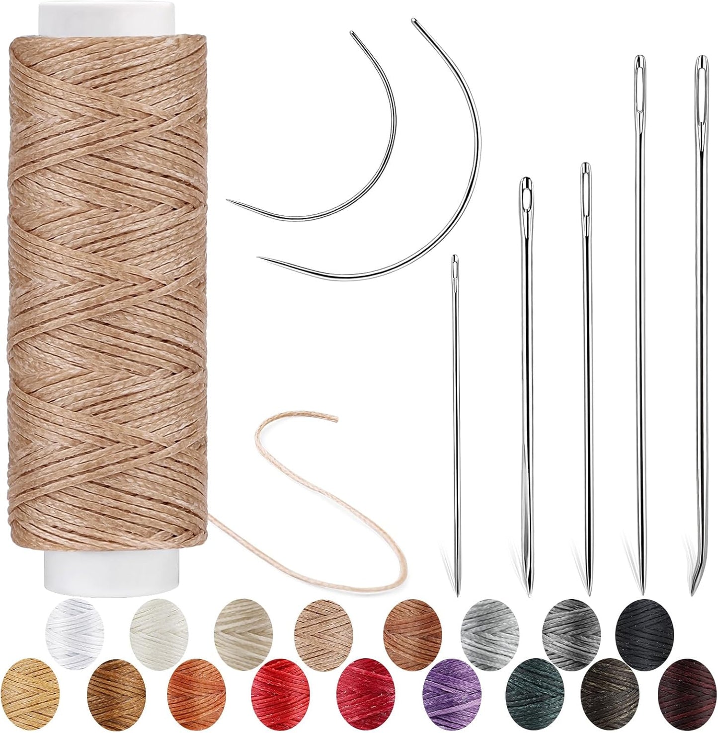 Ftyiwu Waxed Thread, Upholstery Needle and Thread 32 Yards with 7PCS Hand Sewing Needles for Home Upholstery Carpet Canvas Repair Leather Sewing (Khaki)