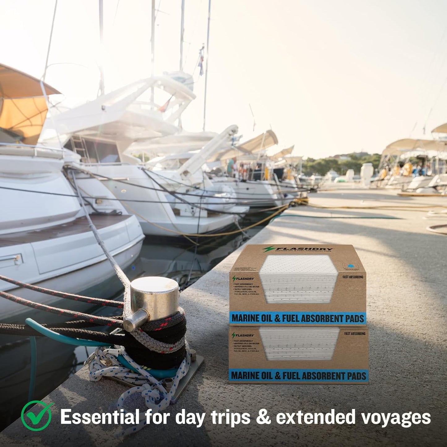 FLASHDRY Marine Oil & Fuel Spill Absorbent Pads - 100-Count Box, 17.5” x 13.5”, Water Repellent, Effective Spill Control, Marine Protection, High-Performance, Eco-Friendly, Tear Resistant