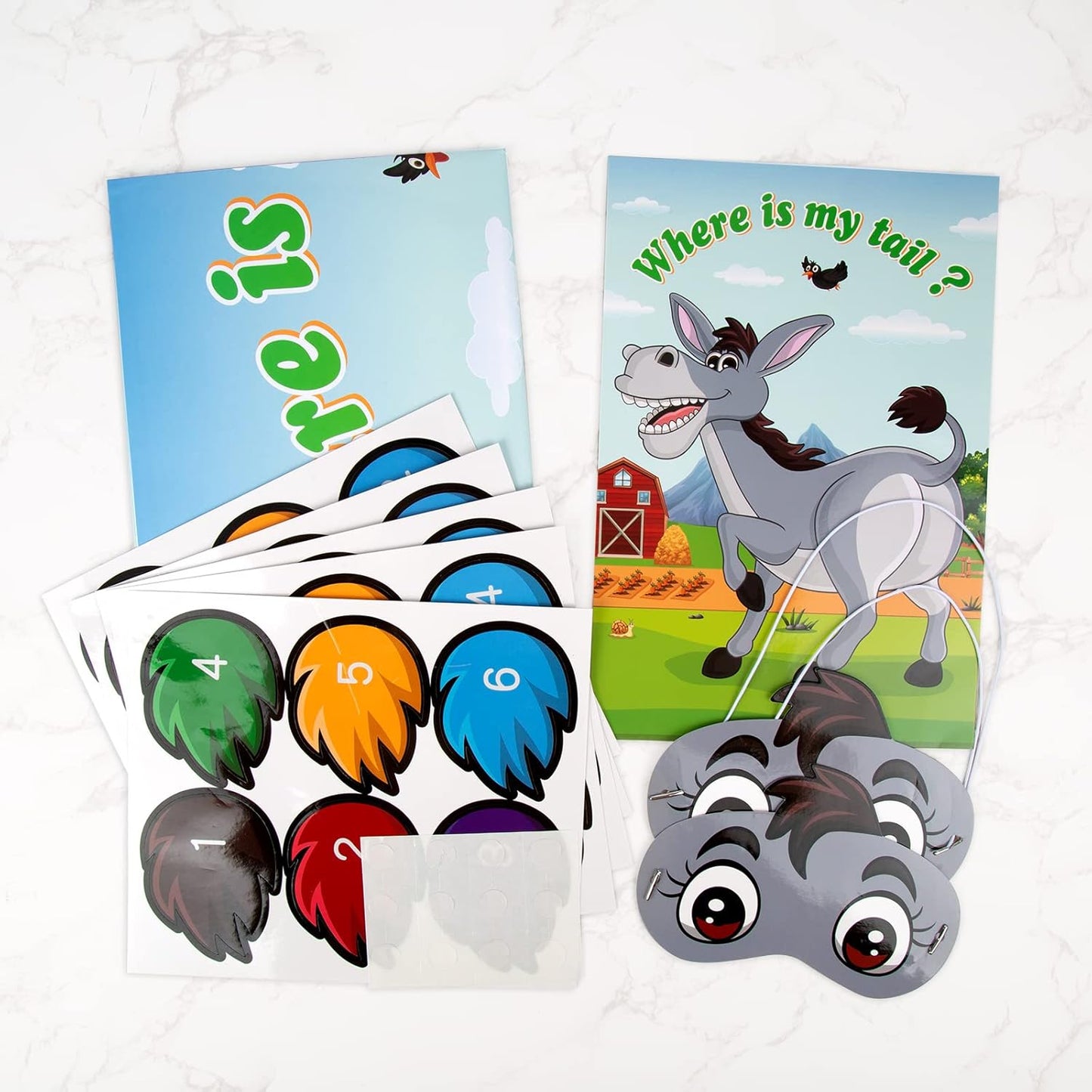 ASTARON Pin The Tail on The Donkey Game with 30 Tail Stickers for Birthday Party Carnival Circus Supplies