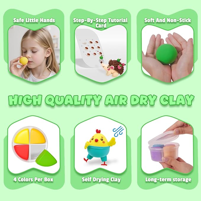 Air Dry Clay for Kids - Modeling Clay Kits, Ultra Light & Soft, Safe & Non-Toxic, 12 Boxes DIY Model Magic Clay with Sculpting Tools & Tutorials, Individual Packs, Creative Art Crafts Toys Gifts