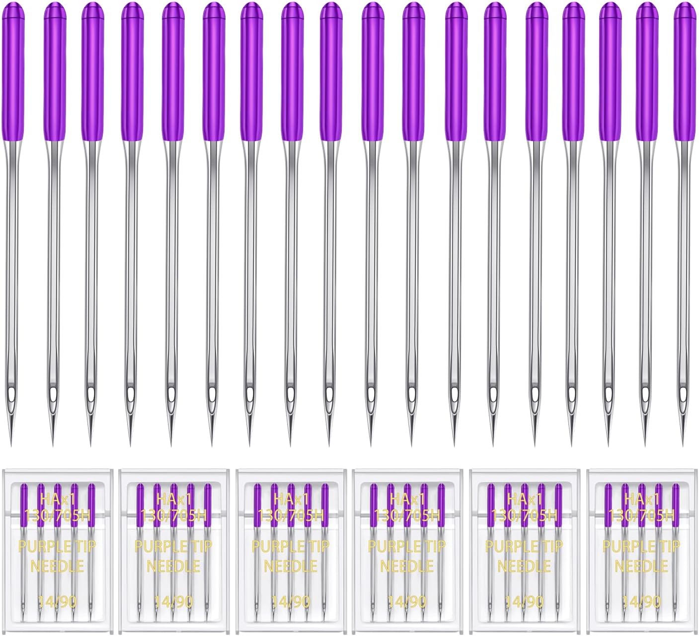 HONEYSEW 30 Pieces Sewing Machine Needles HAX1 130/705H Universal Regular Point Flat Shank Sewing Needle Compatible with Singer, Brother,Janome,Pfaff and Other Brand (Purple Size 14-30PCS)
