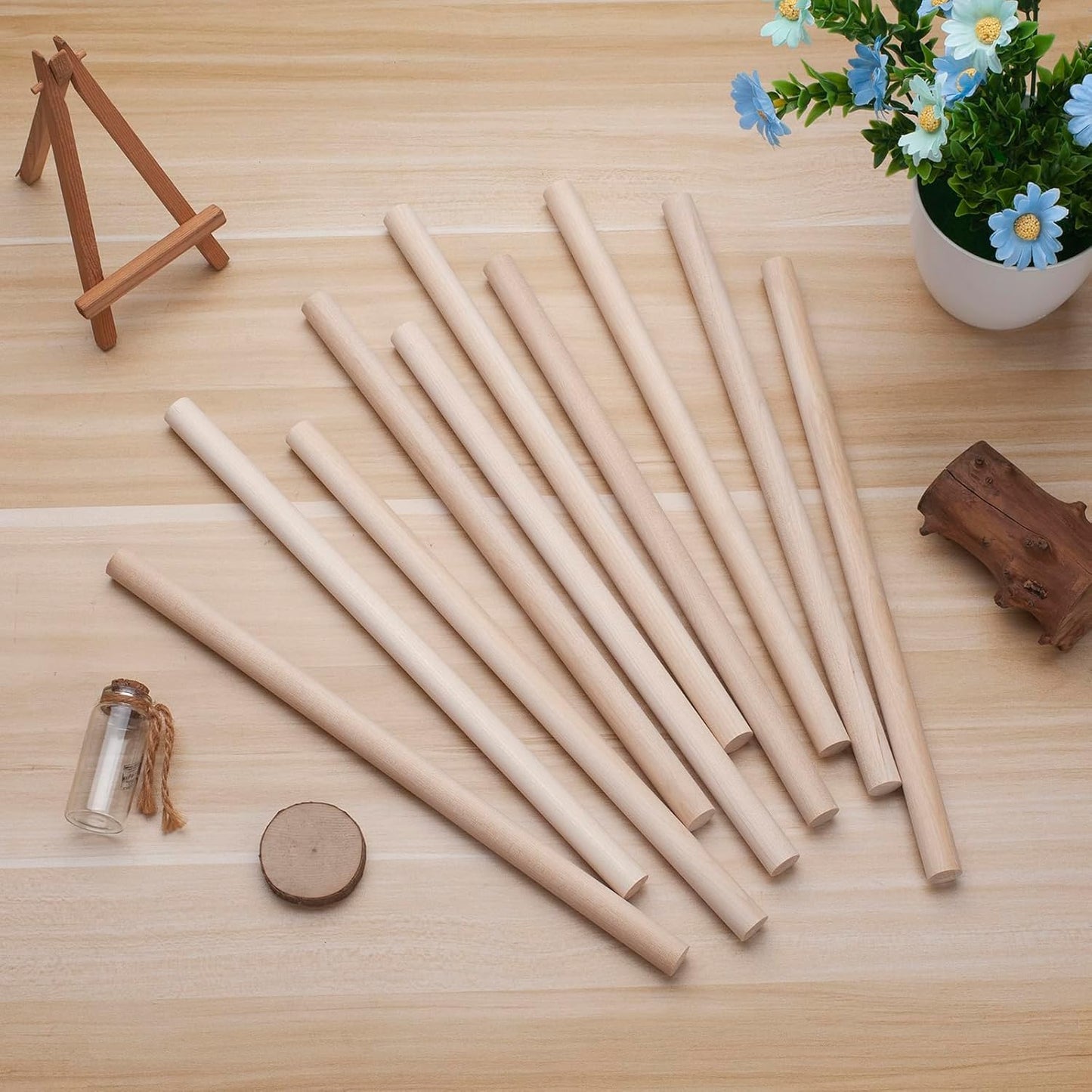 Wood Dowels Wooden Dowel Rods for Crafts, 10PCS 5/8 x 12 Round Macrame Wooden Sticks for Crafting, Unfinished Hardwood Sticks for Arts and DIYers, Tiered Cake Support and Wedding Ribbon Wands
