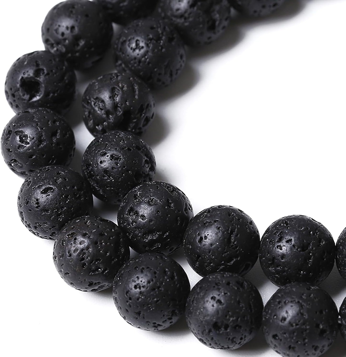 10MM 72pcs Natural Stone Beads Black Volcanic Lava Gemstone Round Loose Beads for Jewelry Making Bracelet 2 Strands 32"