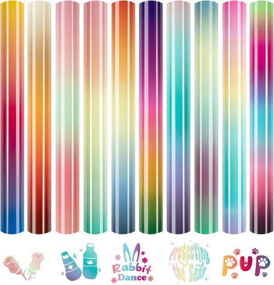 HTVRONT Gradient Heat Transfer Vinyl - 11 Sheets 12'' x 10'' Iron On Vinyl for T-Shirts, Crafts - Multi-Color Ombre HTV Vinyl Easy Cut & Weed