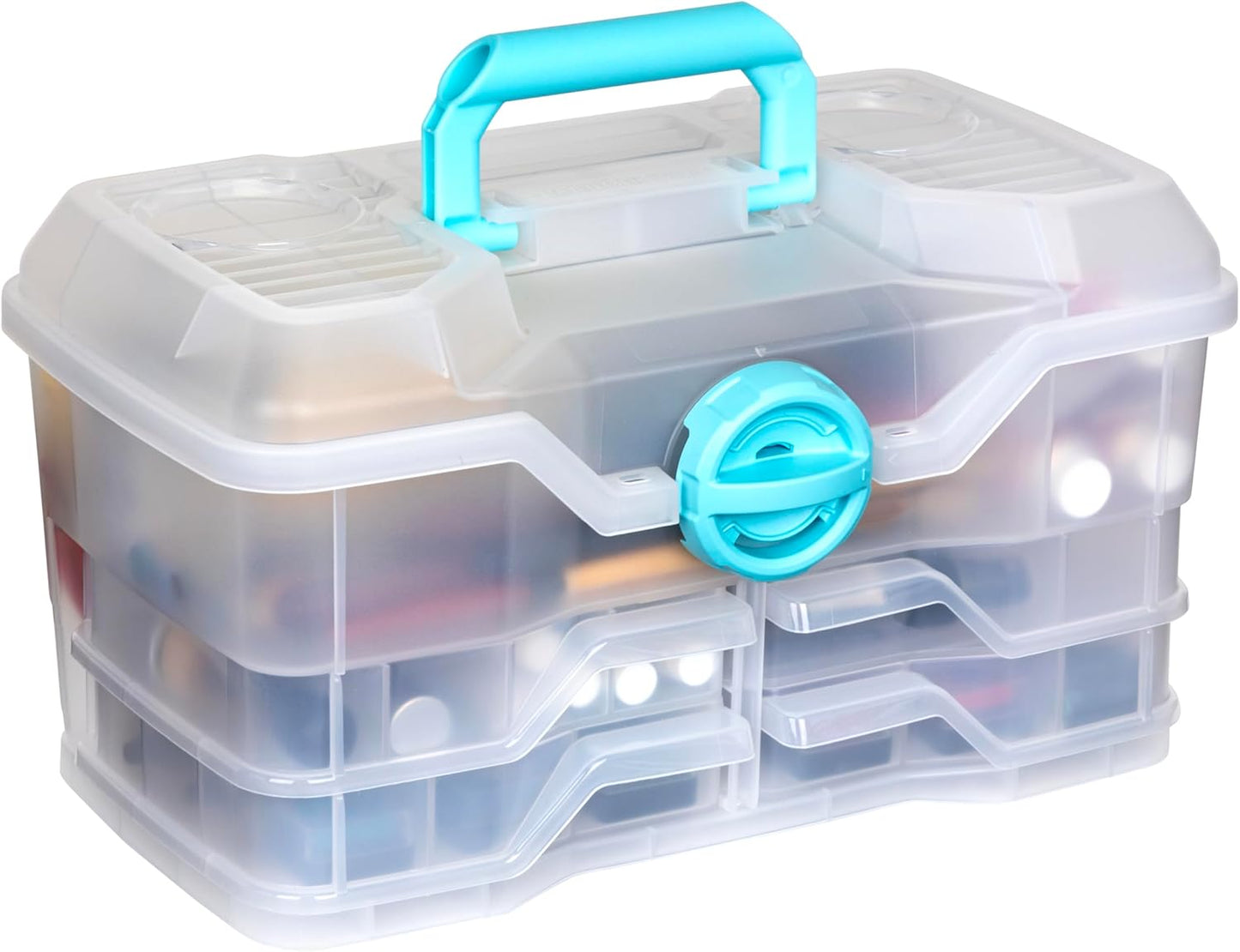 ArtBin Clear Plastic Organizer Small Parts Organizer - for DIY Arts & Crafts Storage Boxes & Organizers, Sewing Storage - Storage Box with Compartments, Project Box - Medium (4 Pivot Trays) 6943PB