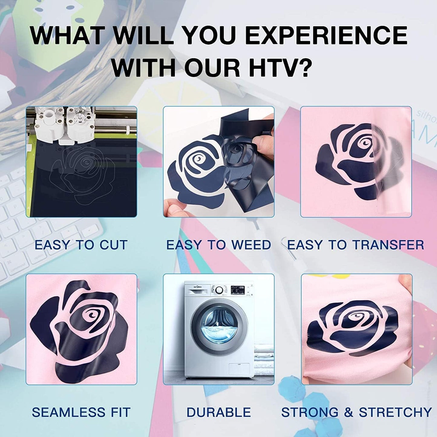 HTVRONT HTV Vinyl Rolls Heat Transfer Vinyl - 12" x 8ft Dark Blue HTV Vinyl for Shirts, Iron on Vinyl for All Cutter Machine - Easy to Cut & Weed for Heat Transfer Design (Dark Blue)