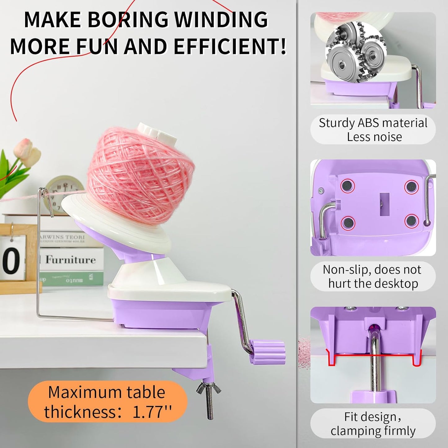 SPEENSUN Yarn Winder, 3.5 OZ Easy-to-Install and Efficiently Yarn Spinner with Lower Noise, Robust ABS Material Ball Winder for Crochet and Knitting Lover for Yarns Below Size 5