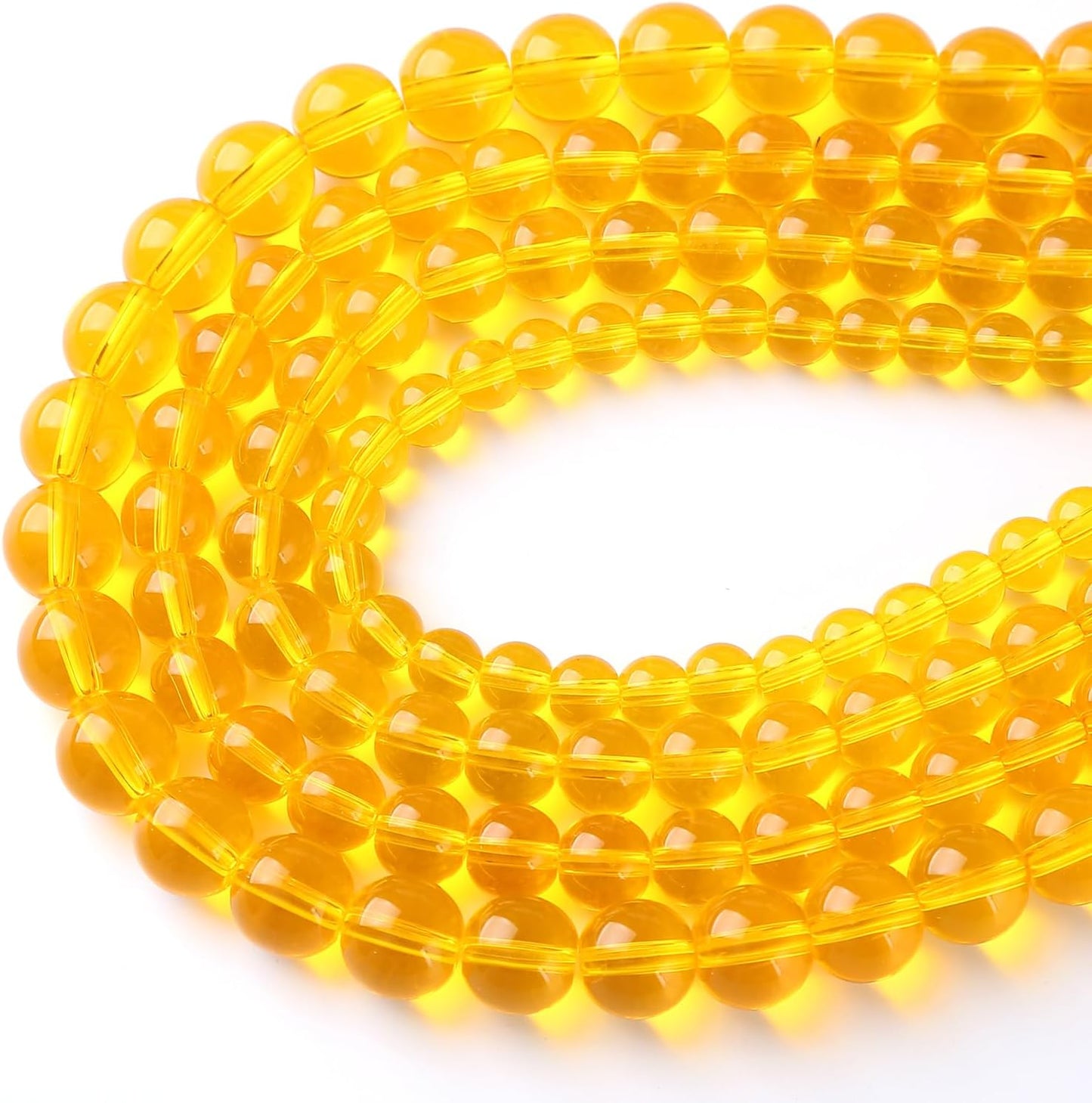 46pcs 8mm Smooth Yellow Crystal Glass Beads Citrine Round Loose Beads for Jewelry Making DIY Bracelet Necklace 15" Energy Healing Power Stone Beads