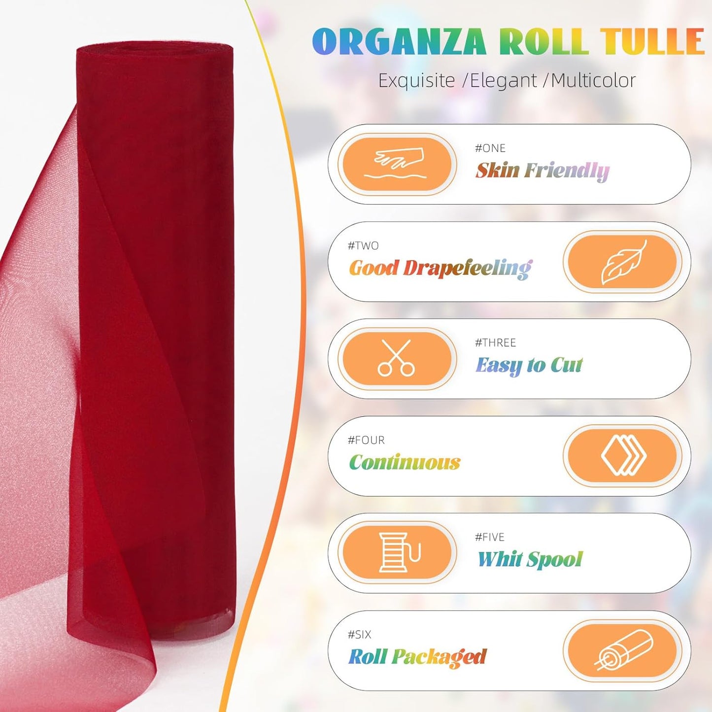 Crystal Organza Fabric Tulle 11 Inch by 50 Yards Sheer Tulle Rolls for DIY Craft Wedding Party Baby Shower Decor Gift Wrapping Party Supplies (Wine)