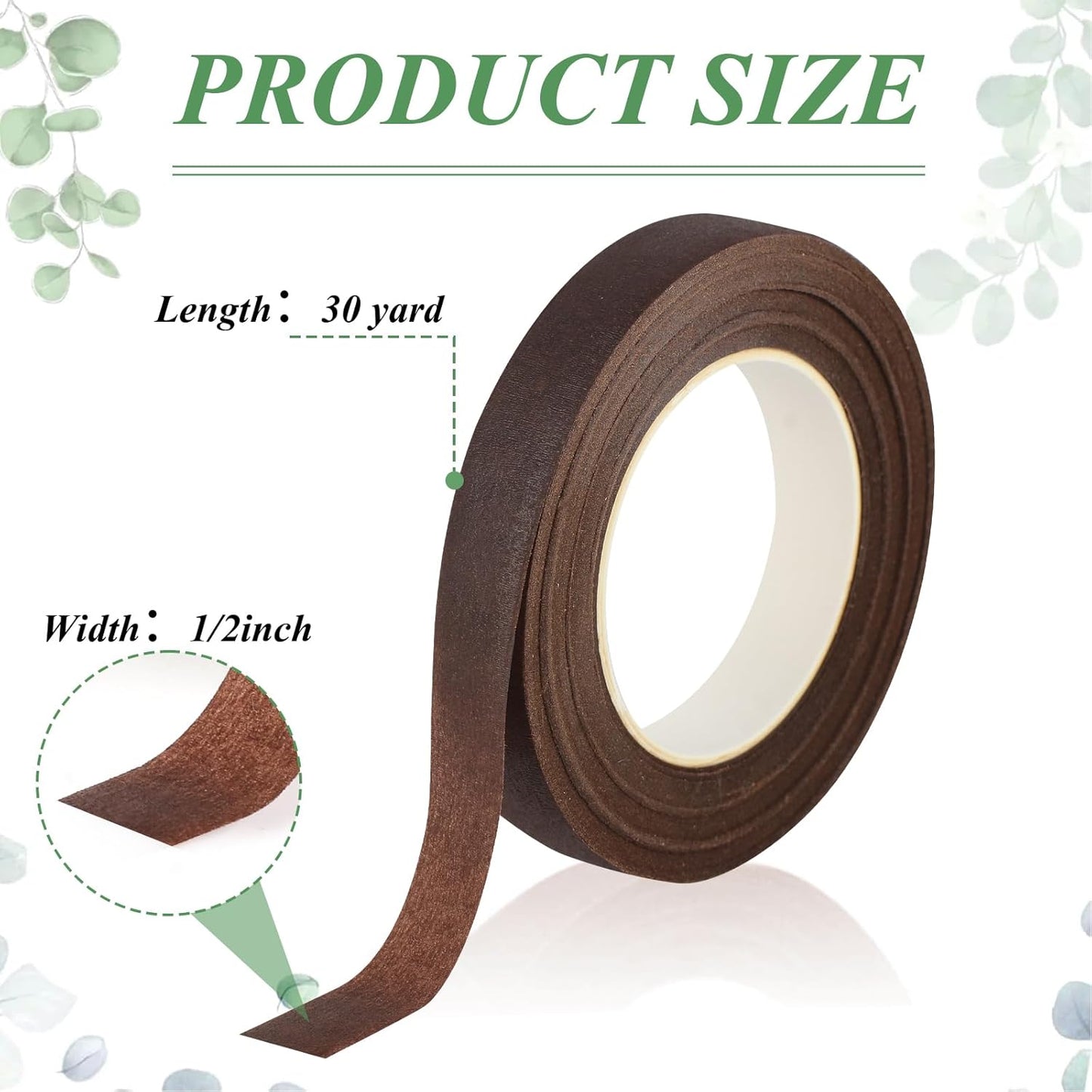 Phinus 9 Rolls Floral Tape, 1/2 Inch x 30 Yard Flower Tape, Green Floral Tape for Floral Crafts Supply, Bouquet Stem Wrapping, Wedding Bouquet (Brown)