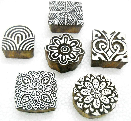 Wholesale Pack of Six Unique Exotic Designs Wooden Block Stamps/Tattoo/Handcarved Indian Textile Printing Blocks