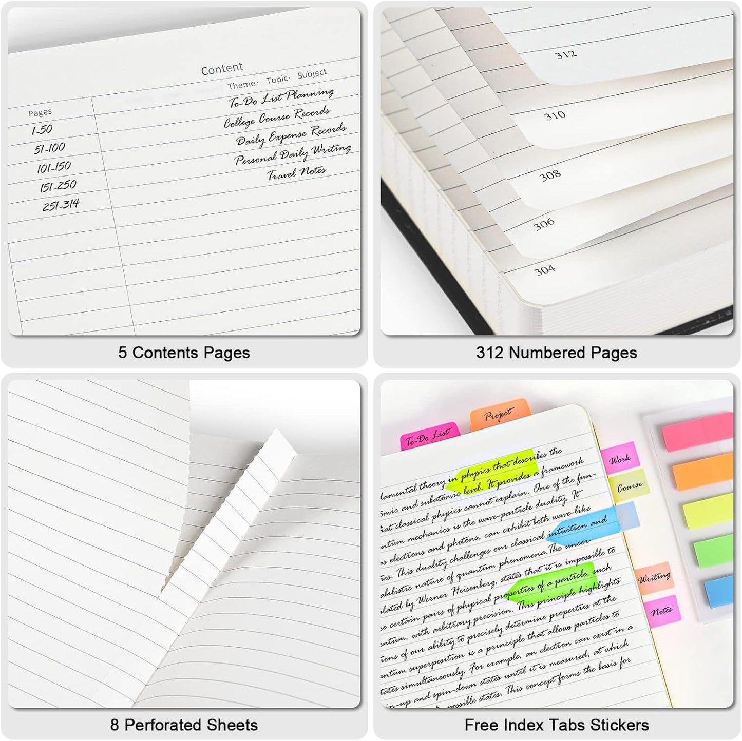 College Ruled Notebook, Large A4 Hardcover Leather Journal, 312 Numbered Pages Writing Journal, 100gsm No Bleed Paper, Lined Journal Notebook for Women Men School Office, 8.5''×11'', Grey Blue